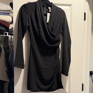 H&M Black Draped Long-Sleeve Women's Dress